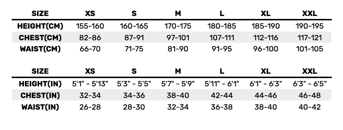 2026 Typhoon Wetsuit 0 Size Chart